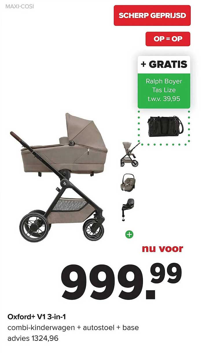 Oxford+ V1 3-in-1 combi-kinderwagen + autostoel + base