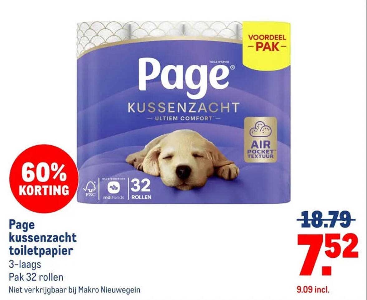 Page kussenzacht toiletpapier 3-laags Pak 32 rollen
