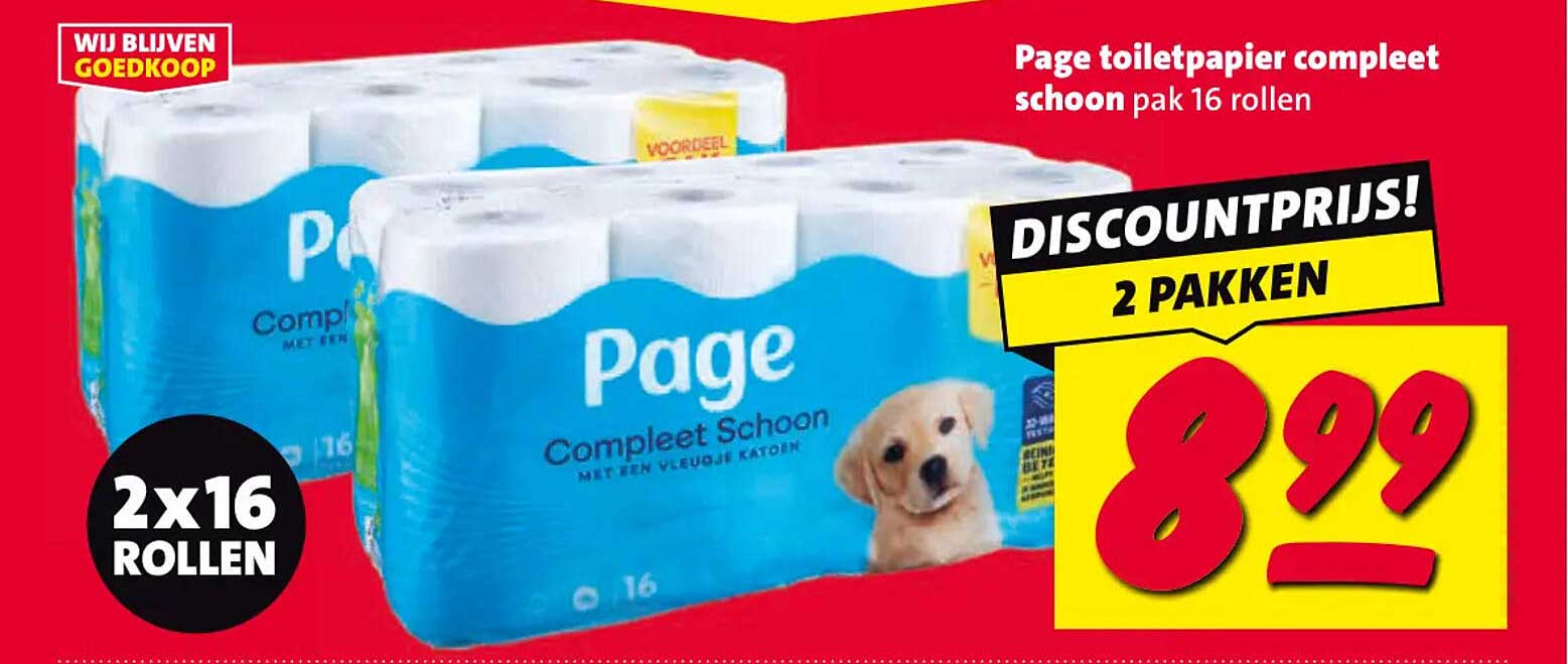 Page toiletpapier compleet schoon pak 16 rollen 2 PAKKEN