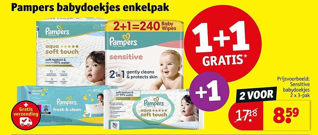 Pampers babdoekjes enkelpak 1+1 GRATIS*