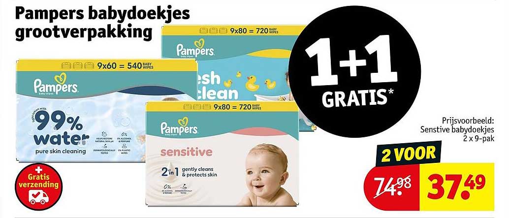 Pampers babydoekjes grootverpakking 1+1 GRATIS