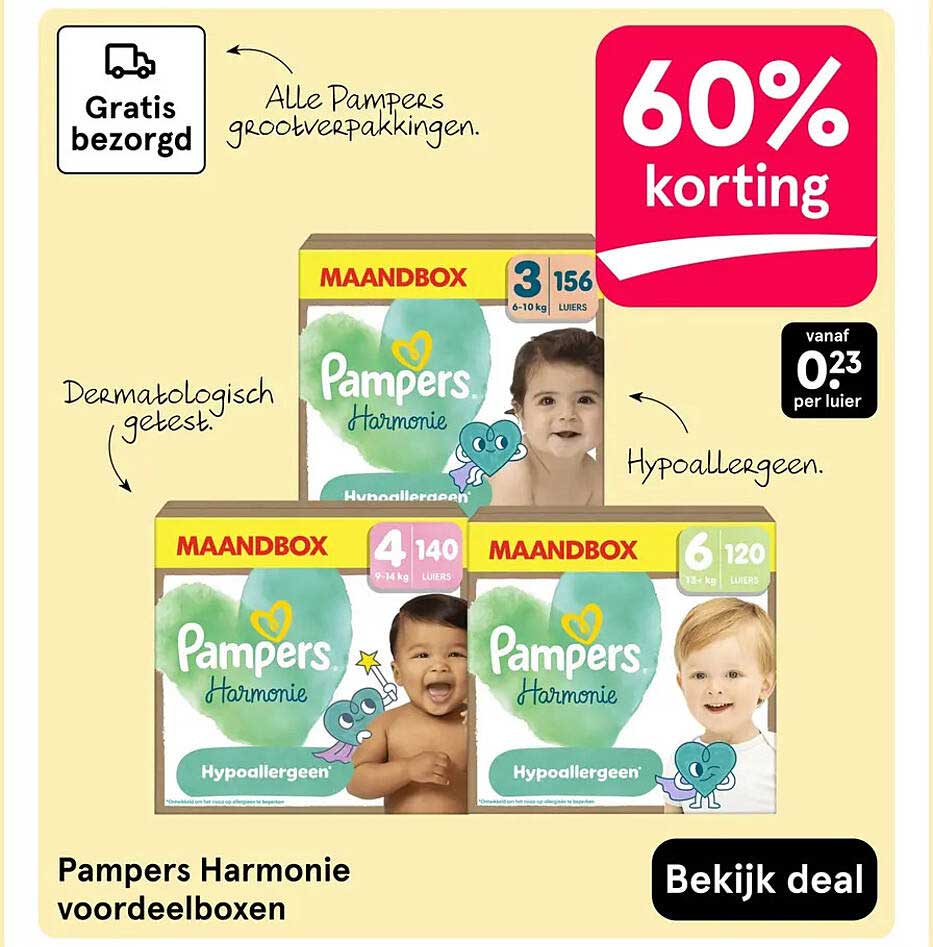 Pampers Harmonie voordeelboxen 60% korting
