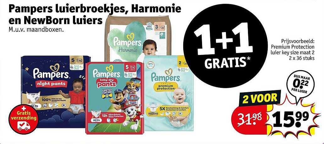 Pampers luiersbroekjes, Harmonie en NewBorn luiers 1+1 GRATIS*