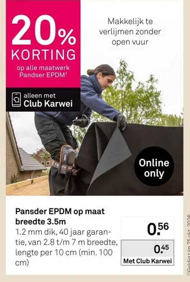 Pansder EPDM op maat breedte 3.5m 20% korting op alle maatwerk Pansder EPDM*