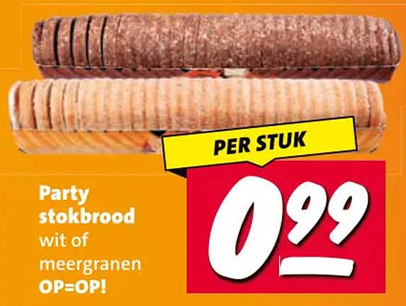 Party stokbrood wit of meergranen OP=OP! PER STUK