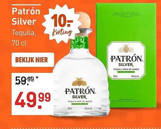 Patrón Silver Tequila, 70 cl 10,- korting