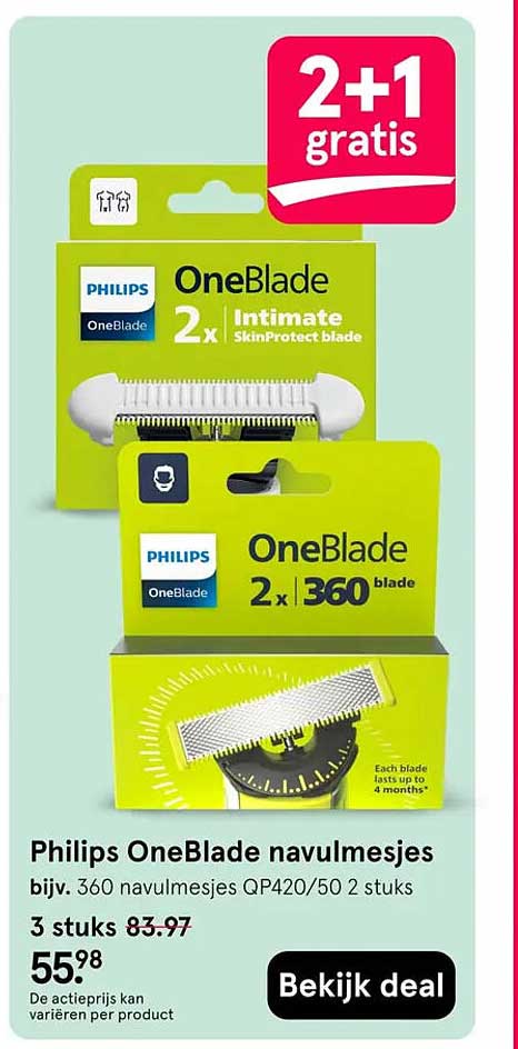 Philips OneBlade navulmesjes 2+1 gratis