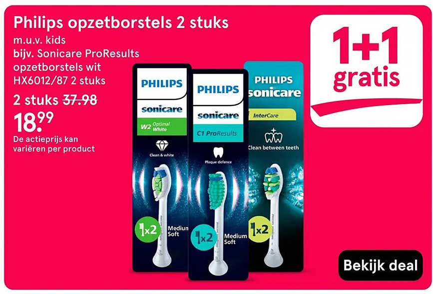 Philips opzetborstels 2 stuks 1+1 gratis