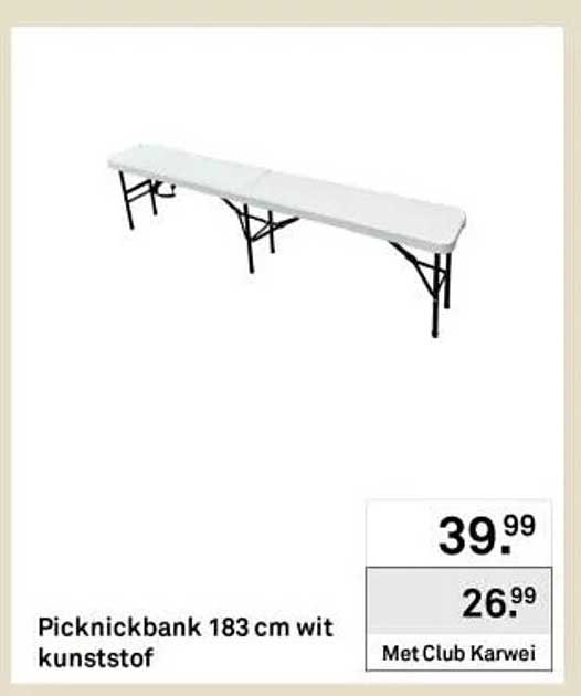 Picknickbank 183 cm wit kunststof