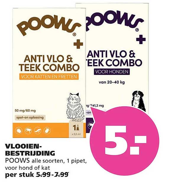 POOWS ANTI VLO & TEEK COMBO VOOR KATTEN EN FRETTEN