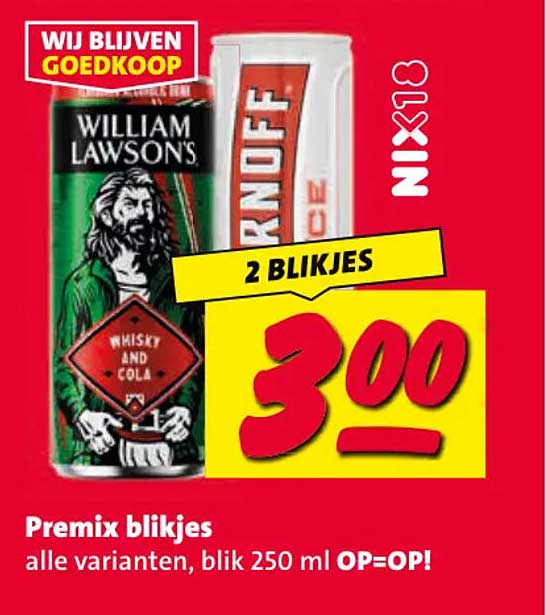 Premix blikjes alle varianten, blik 250 ml OP=OP! 2 blikjes