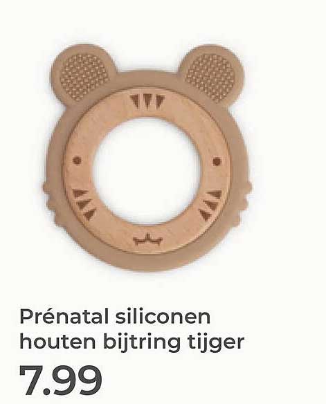 Prénatal siliconen houten bijtring tijger