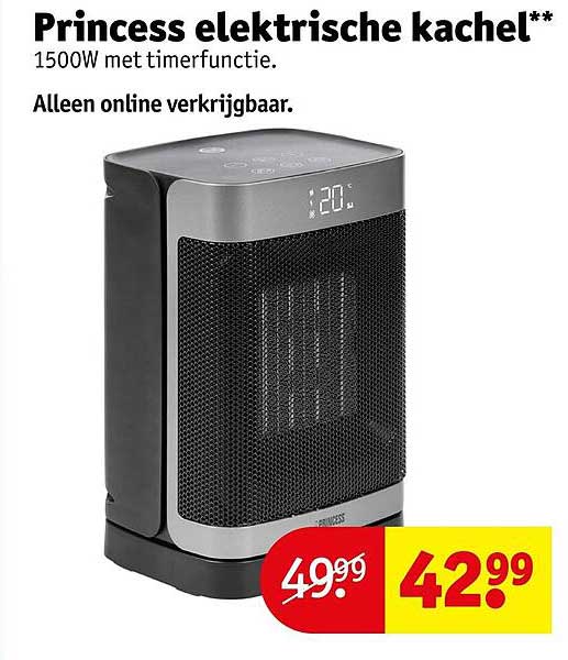 Princess elektrische kachel** 1500W met timerfunctie. Alleen online verkrijgbaar.