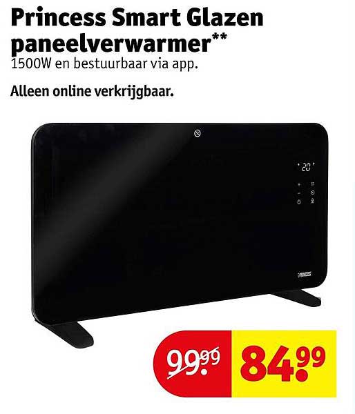 Princess Smart Glazen paneelverwarmer** 1500W en bestuurbaar via app. Alleen online verkrijgbaar.