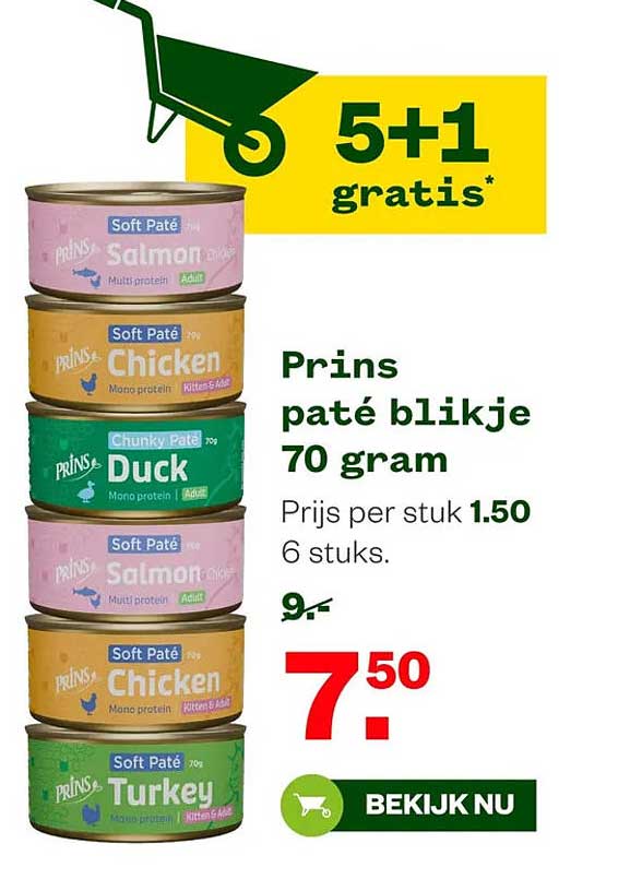 Prins paté blikje 70 gram 5+1 gratis*