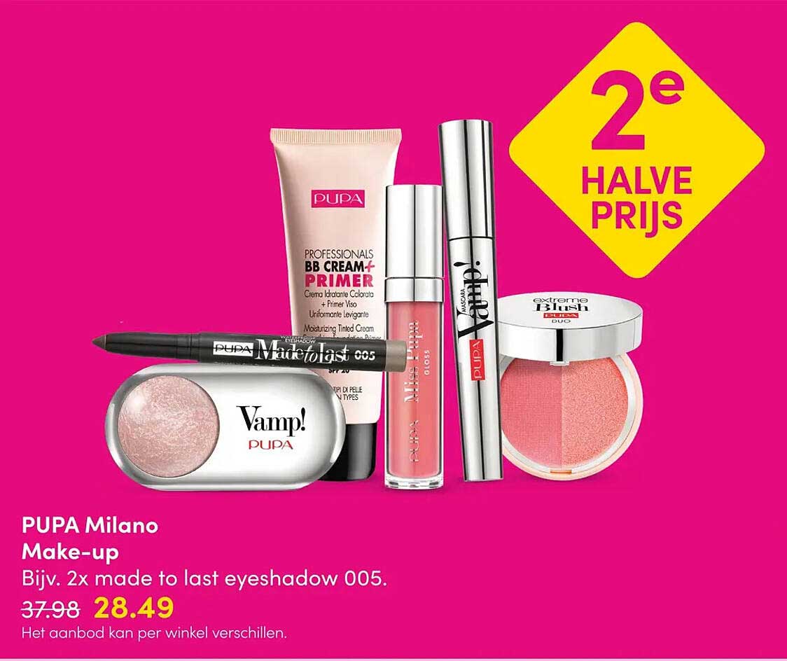 PUPA Milano Make-up Bijv. 2x made to last eyeshadow 005. 2e halve prijs