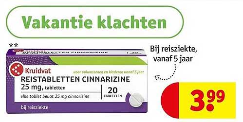 Reistabletten cinnarizine 25 mg, tabletten 20 tabletten