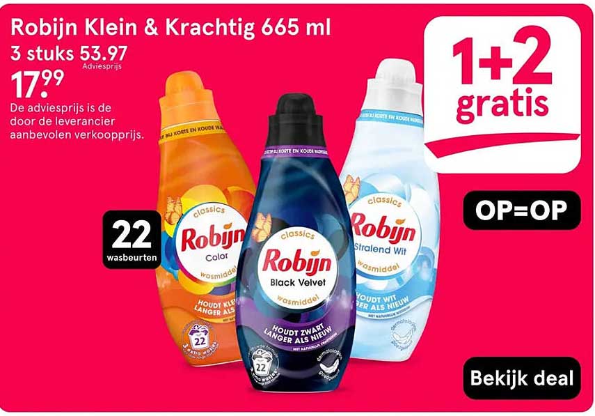 Robijn Klein & Krachtig 665 ml 1+2 gratis
