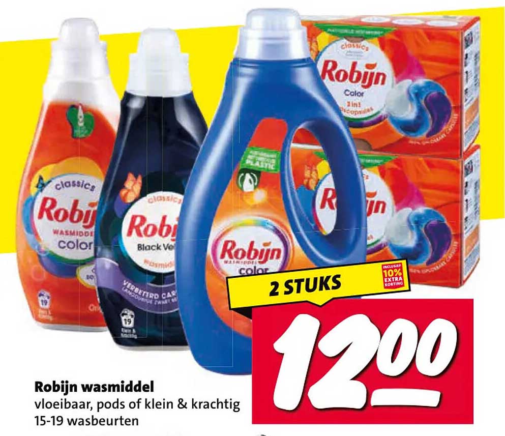 Robijn wasmiddel vloeibaar, pods of klein & krachtig 15-19 wasbeurten 2 STUKS