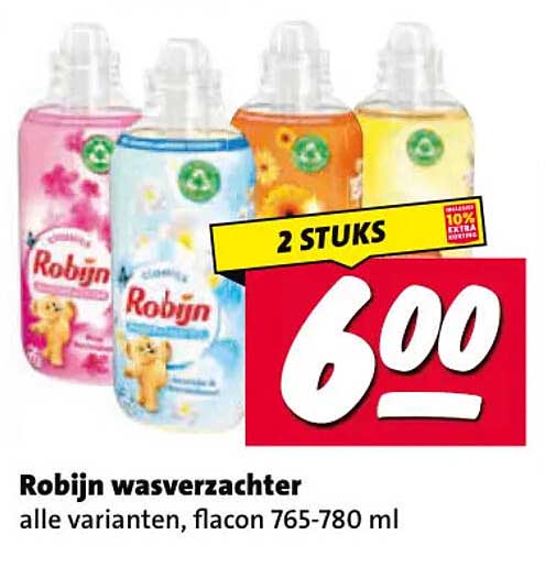 Robijn wasverzachter alle varianten, flacon 765-780 ml 2 STUKS