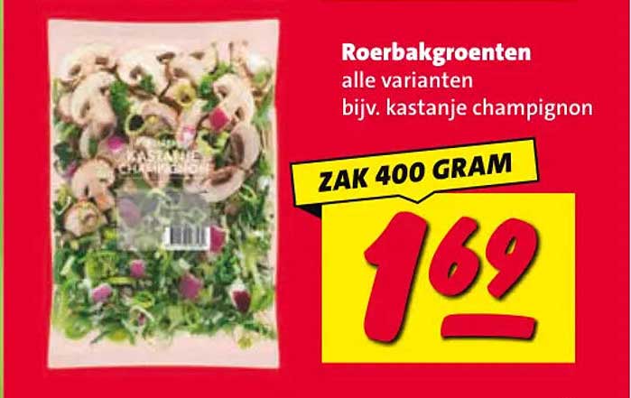 Roerbakgroenten alle varianten bijv. kastanje champignon ZAK 400 GRAM