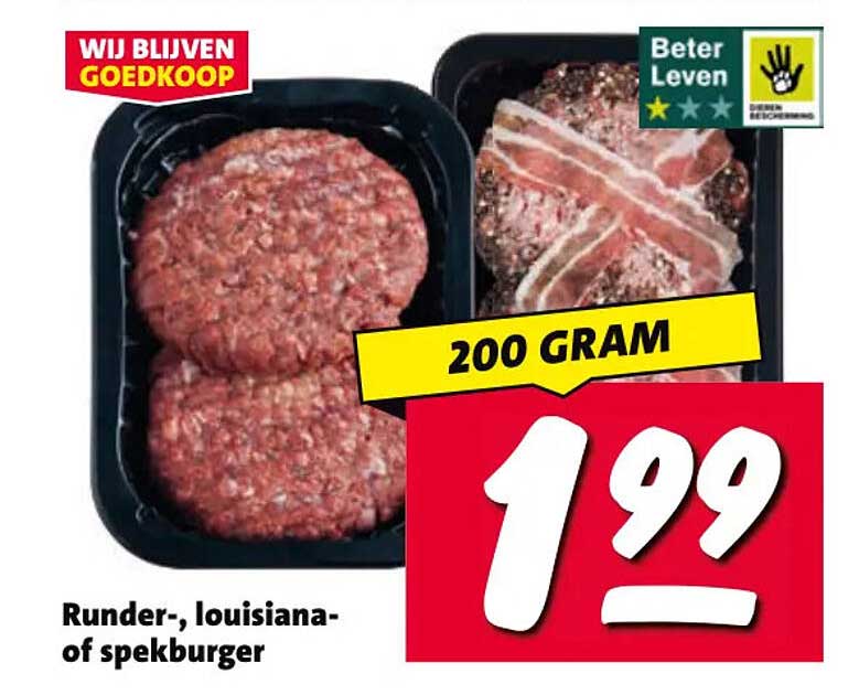 Runder-, louisiana- of spekburger 200 gram