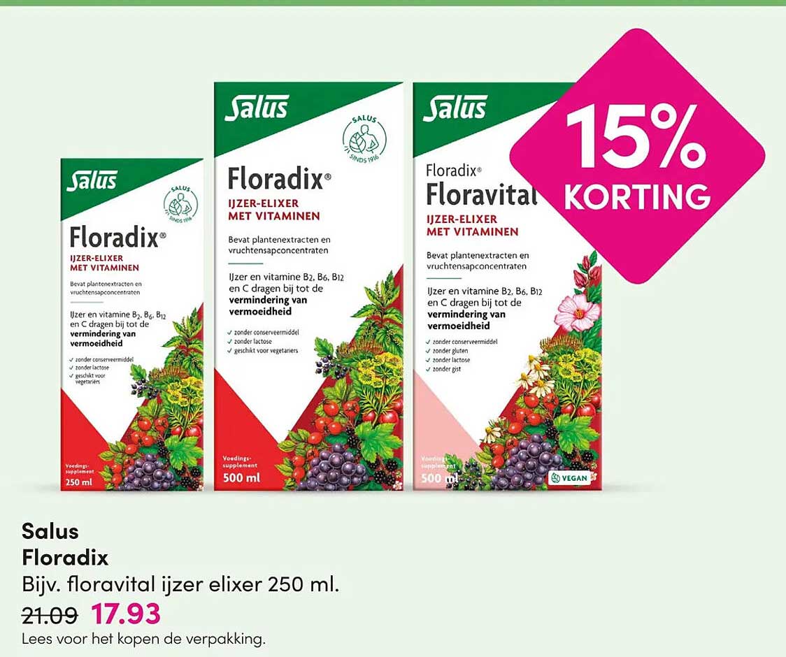 Salus Floradix Bijv. floravital ijzer elixer 250 ml. 15% KORTING