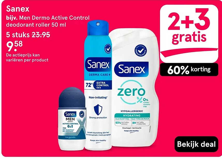 Sanex bijv. Men Dermo Active Control deodorant roller 50 ml 2+3 gratis