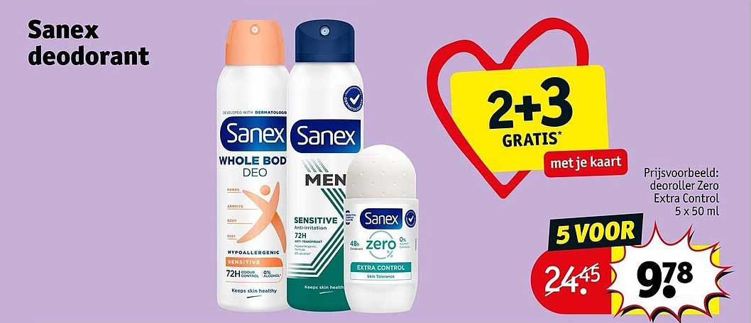 Sanex deodorant 2+3 GRATIS* met je kaart