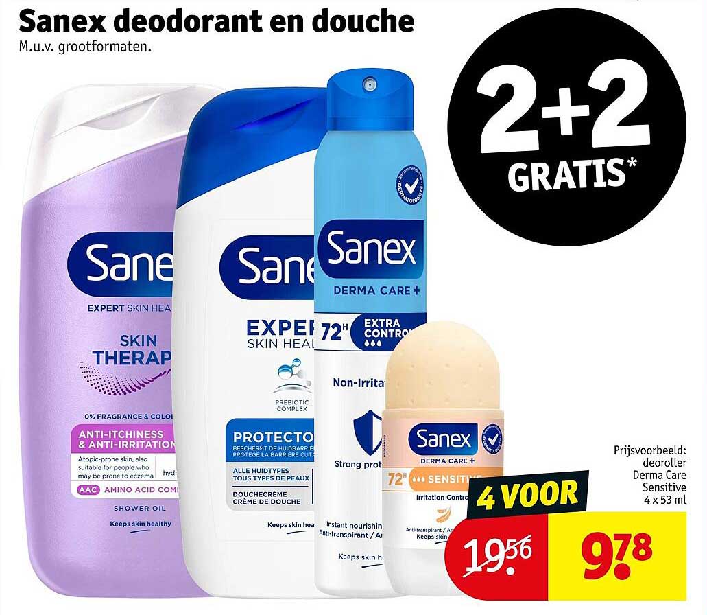 Sanex deodorant en douche 2+2 GRATIS*