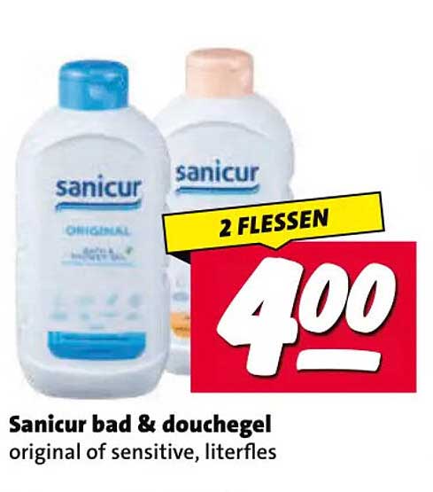 Sanicur bad & douchegel original of sensitive, literfles 2 FLESSEN