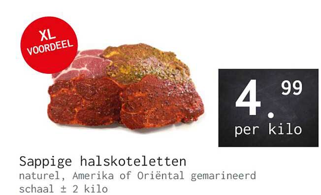 Sappige hAlskoteletten naturel, Amerika of Oriëntaal gemarineerd schaal ± 2 kilo XL VOORDEEL