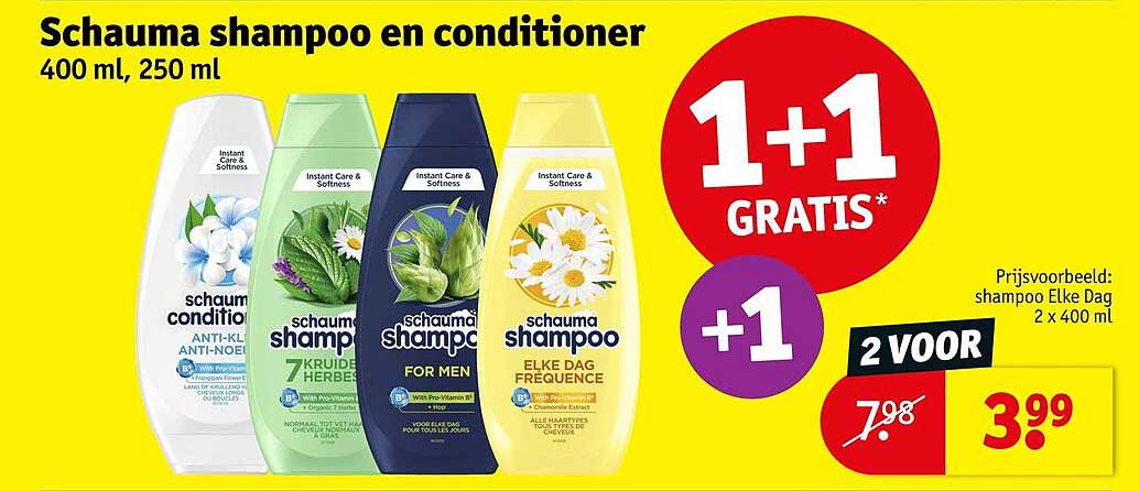 Schauma shampoo en conditioner 400 ml, 250 ml 1+1 GRATIS