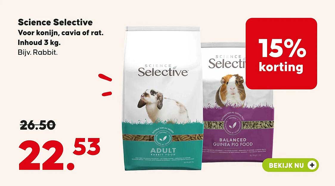 Science Selective Voor konijn, cavia of rat. Inhoud 3 kg. Bijv. Rabbit. 15% korting