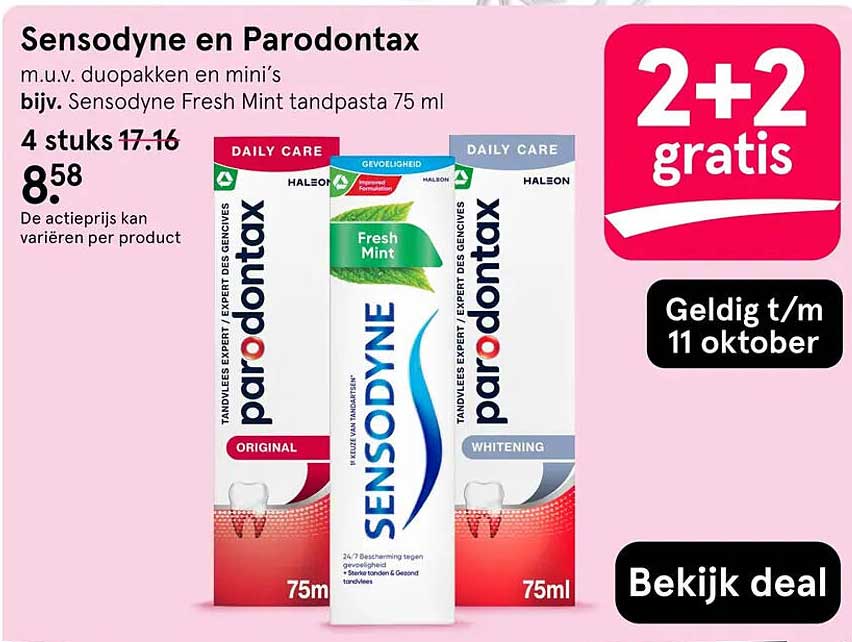 Sensodyne en Parodontax 2+2 gratis