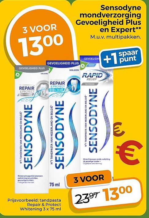 Sensodyne mondverzorging Gevoeligheid Plus en Expert** 3 VOOR 13,00 +1 spaar punt