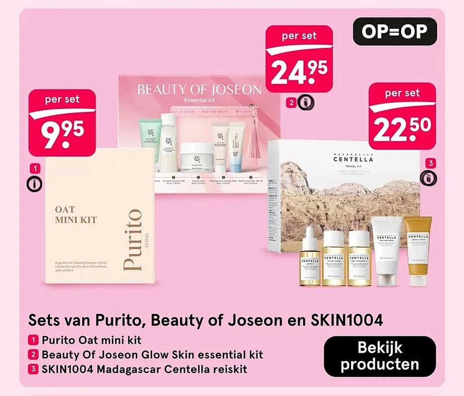 Sets van Purito, Beauty of Joseon en SKIN1004