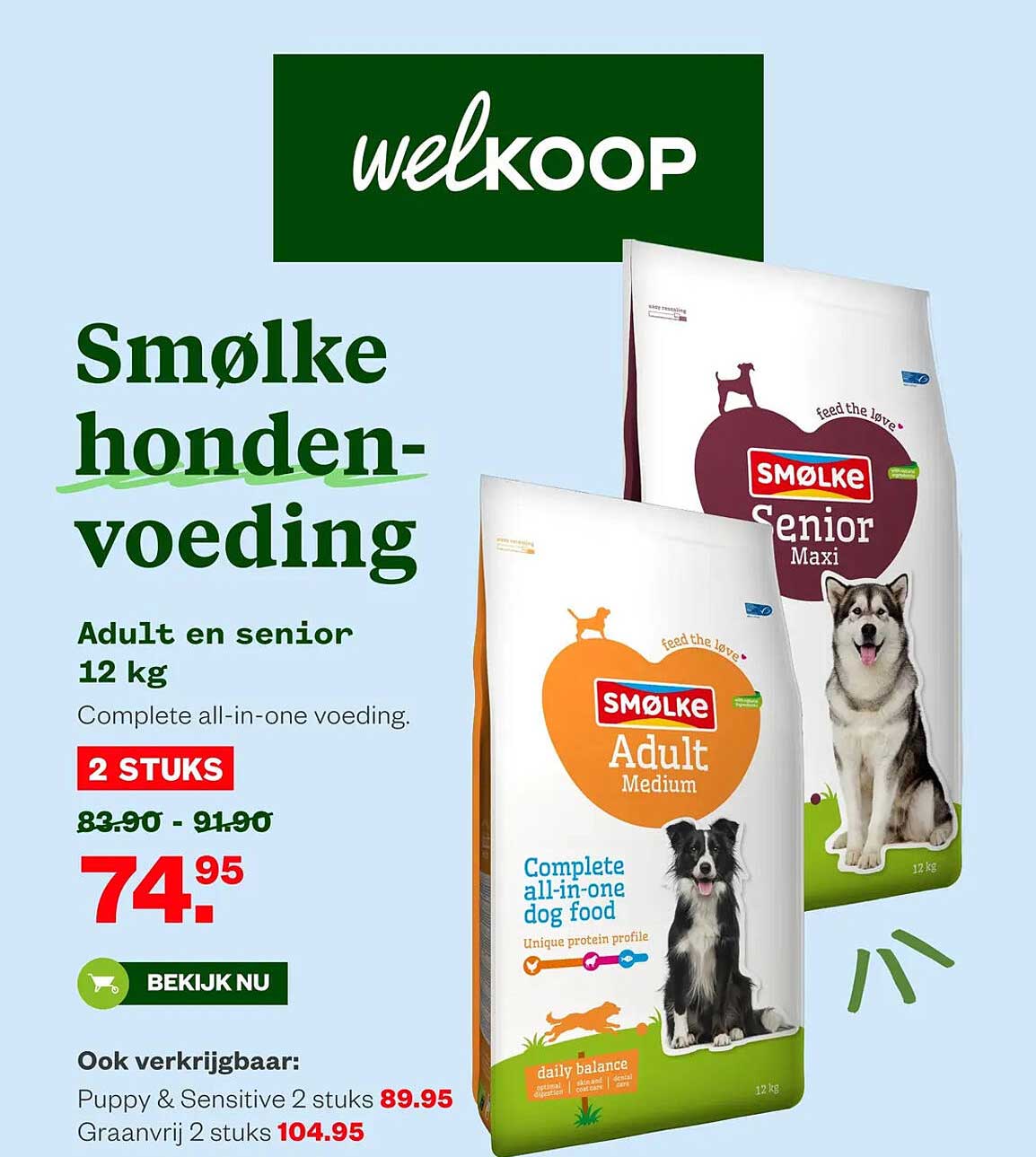 Smølke hondenvoeding Adult en senior 12 kg 2 stuks