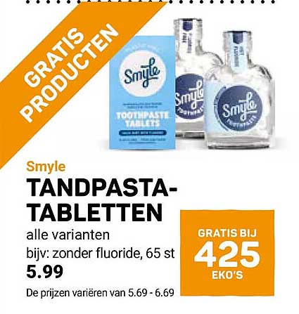 Smyle TANDPASTA-TABLETTEN alle varianten bijv: zonder fluoride, 65 st