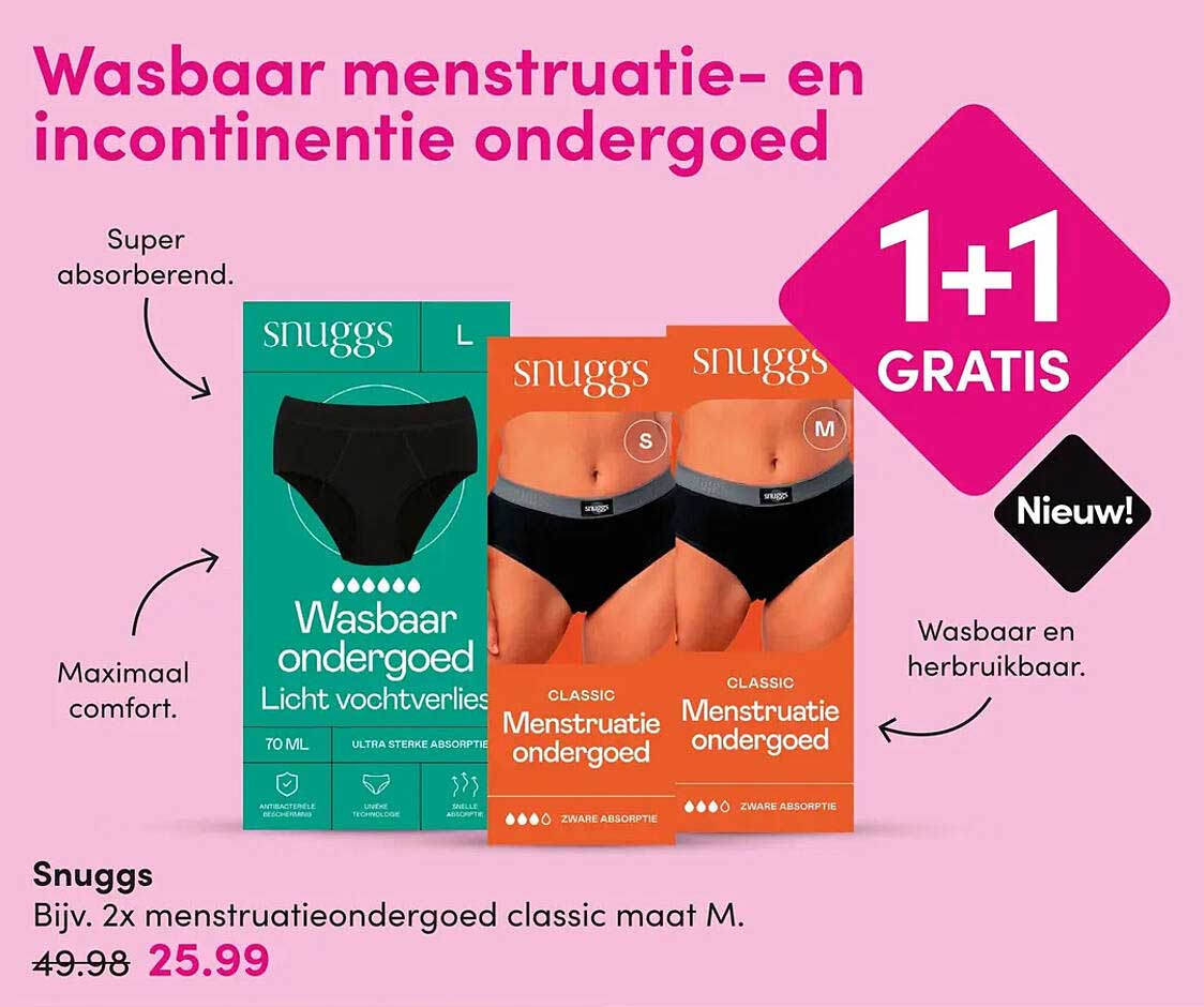 Snuggs Bijv. 2x menstruatieondergoed classic maat M. 1+1 GRATIS