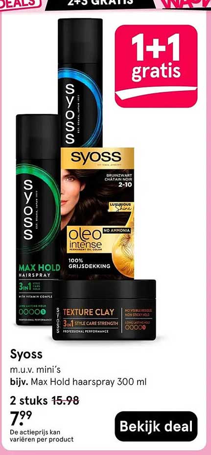 Syoss 2 stuks bijv. Max Hold haarspray 300 ml 1+1 gratis