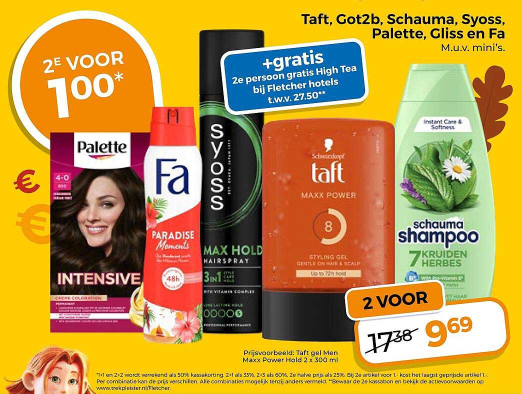 Taft, Got2b, Schauma, Syoss, Palette, Gliss en Fa 2 voor 100*