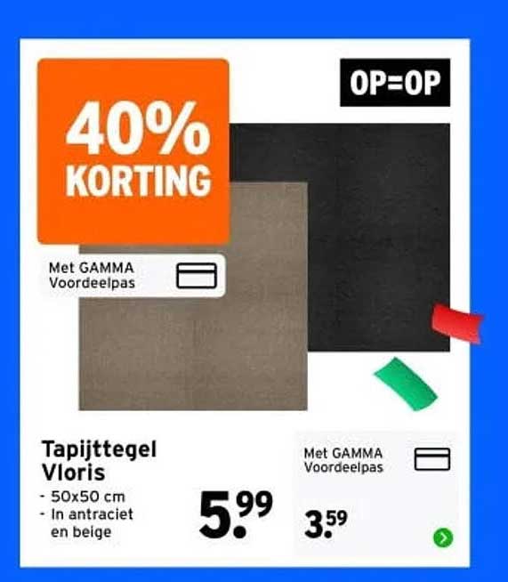 Tapittegel Vloris - 50x50 cm - in antraciet en beige