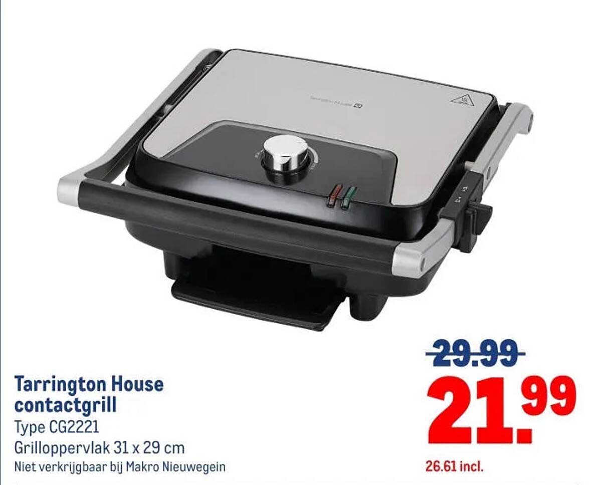 Tarrington House contactgrill Type CG2221 Grilloppervlak 31 x 29 cm