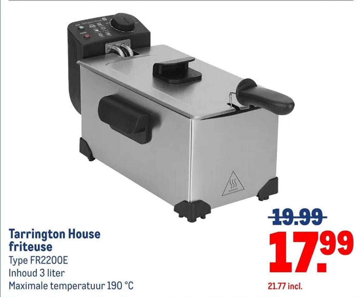 Tarrington House frituuse Type FR2200E Inhoud 3 liter Maximale temperatuur 190 °C