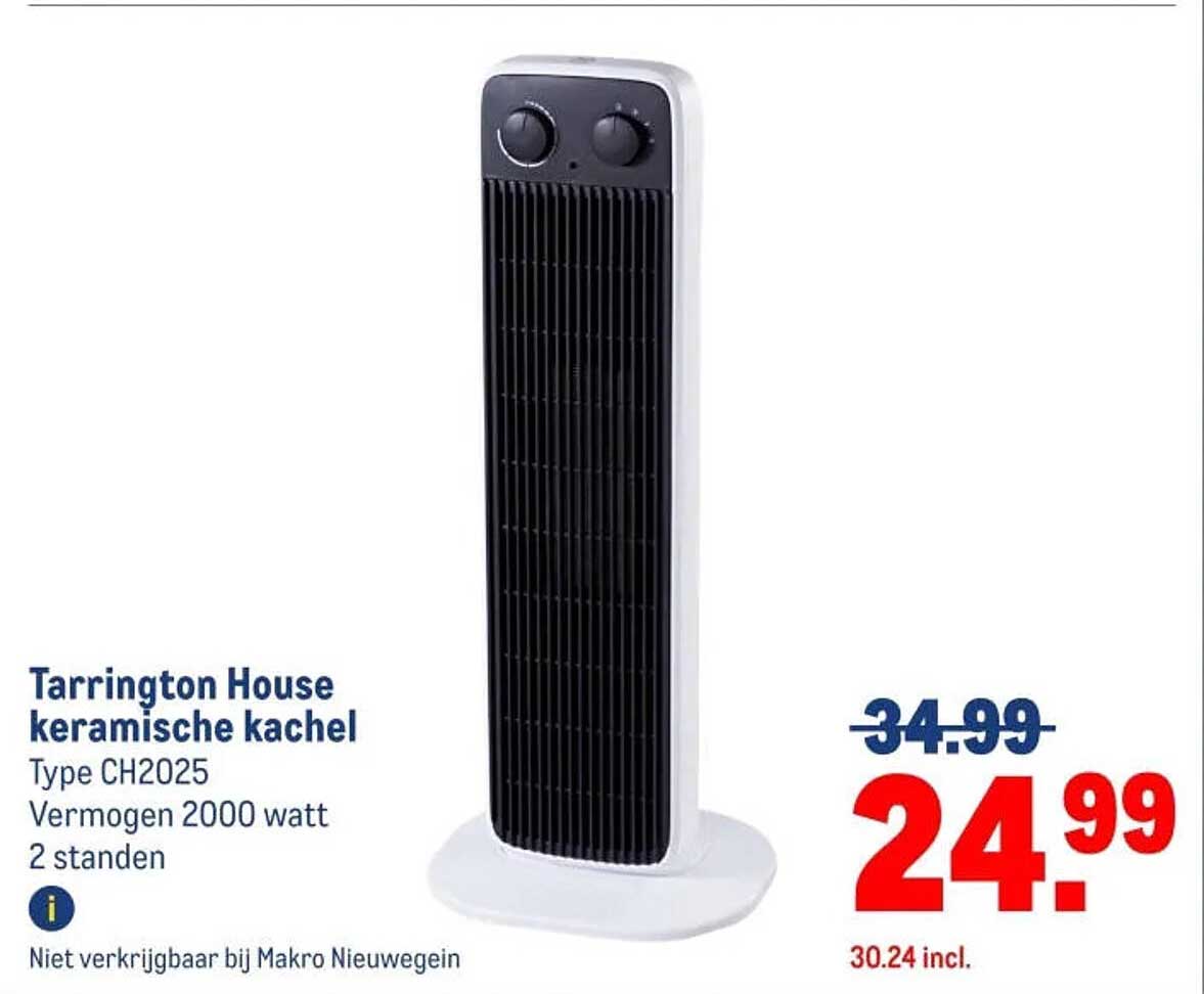 Tarrington House keramische kachel Type CH2025 Vermogen 2000 watt 2 standen
