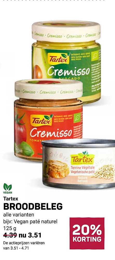 Tartex BROODBELEG alle varianten bijv: Vegan paté naturel 125 g 20% KORTING
