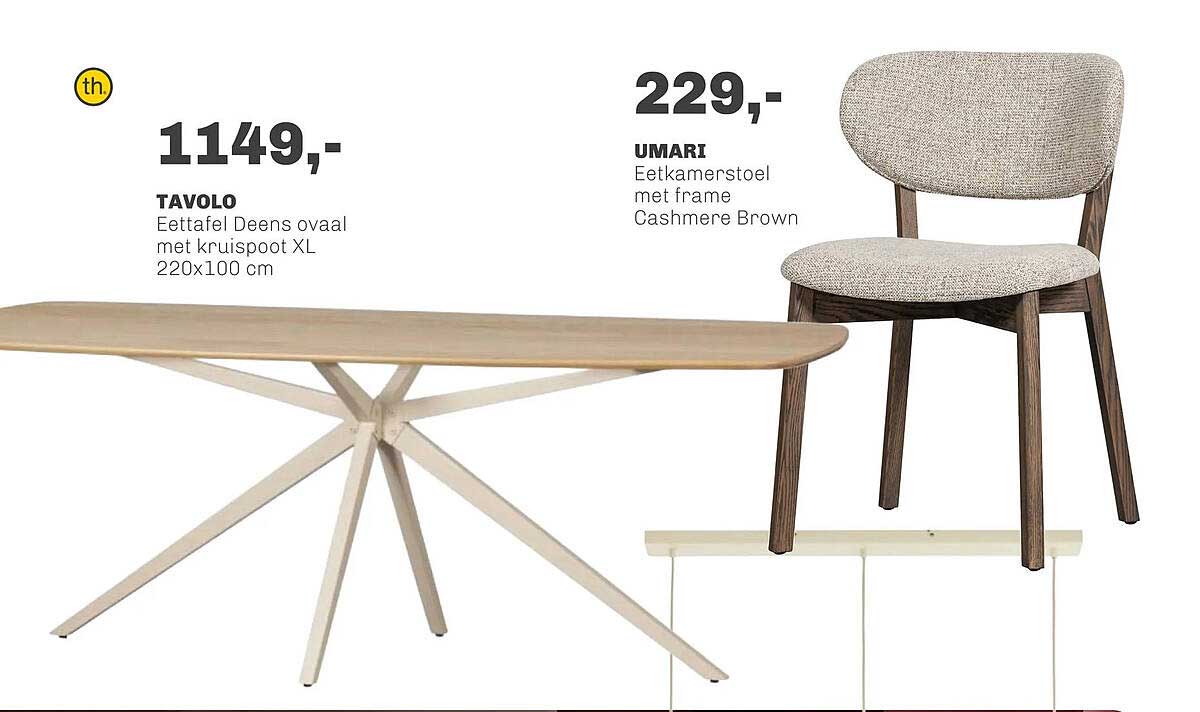 TAVOLO Eettafel Deens ovaal met kruispoot XL 220x100 cm