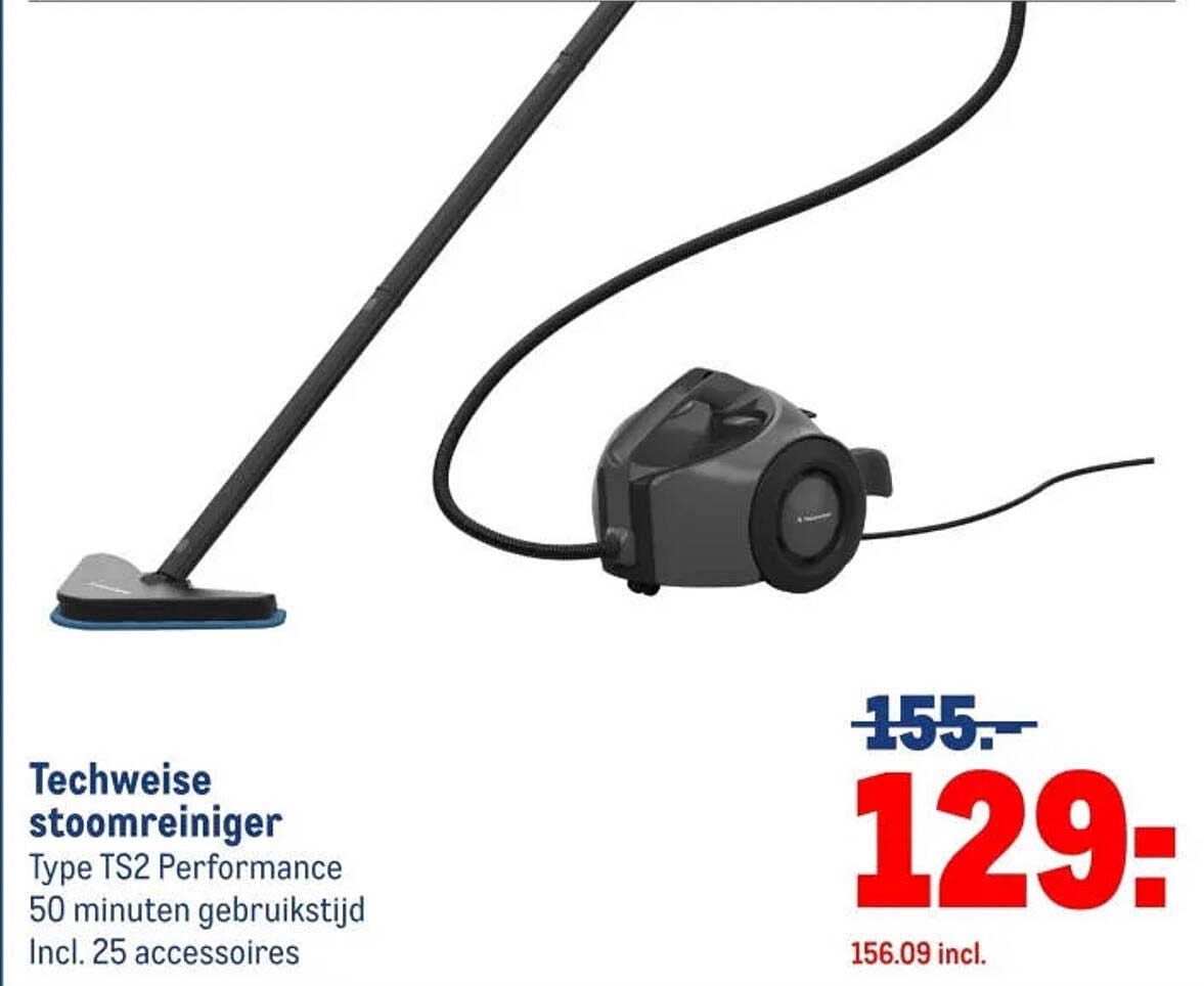 Techweise stoomreiniger Type TS2 Performance 50 minuten gebruikstijd Incl. 25 accessoires