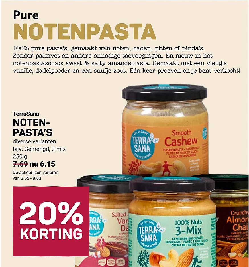 TerraSana NOTENPASTA'S diverse varianten 250 g 20% KORTING